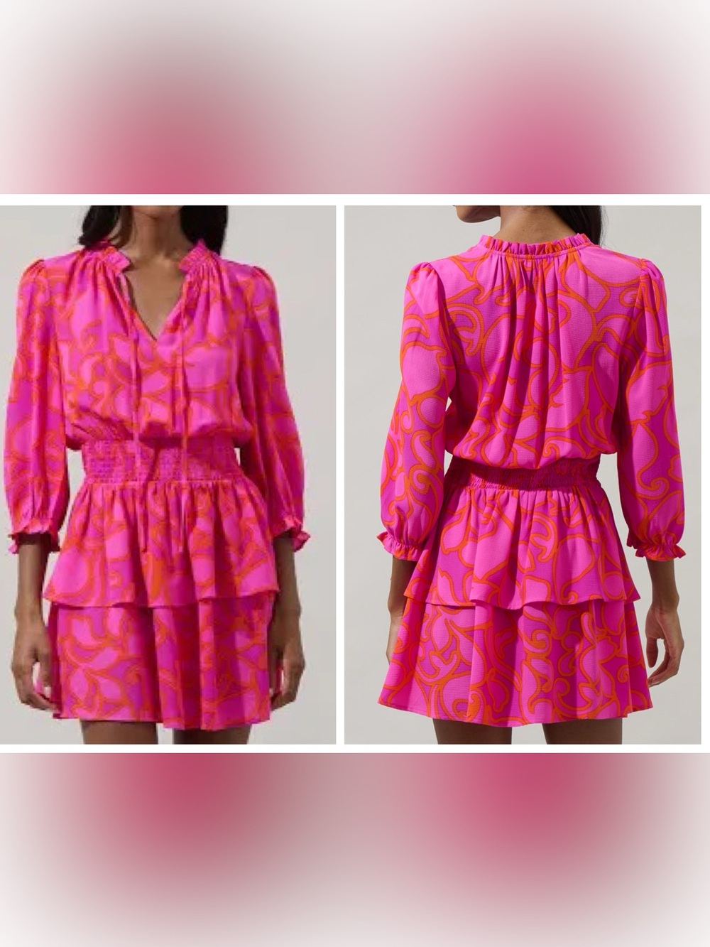 Sugarlips Inara Floral Starla Smocked Tiered Mini Dress Magenta Multi Size XL
